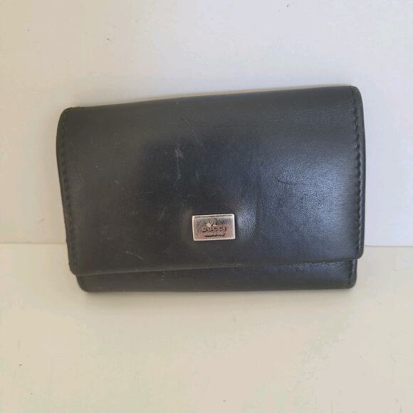 Gucci Logo Plate Key Holder Wallet Case Leather Small Unisex Black Trifold - Picture 1 of 11